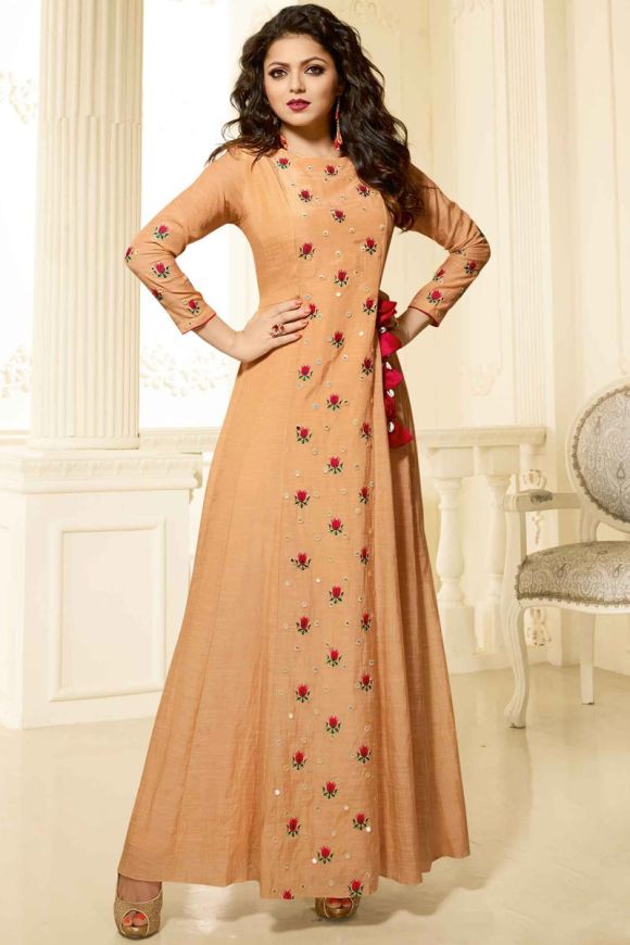 Buy TF Drashti Dhami Georgette Floor Length Anarkali Suit with Koti (Beige,  Free Size) at Amazon.in