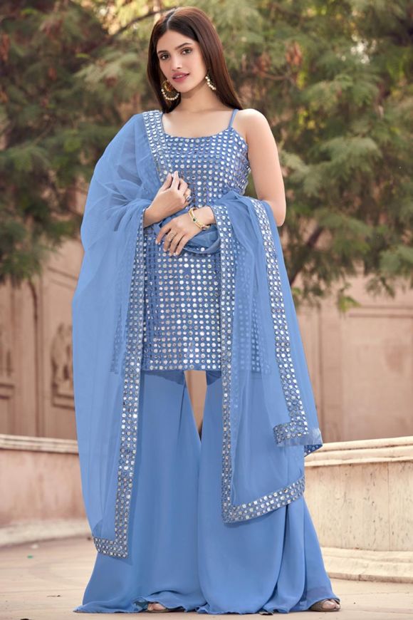 Blue Color Designer Handmade Sharara Dresses Pakistani Reception Party Wear  Heavy Embroidery Work Heavy Georgette Salwar Kameez Plazzo Suits - Etsy