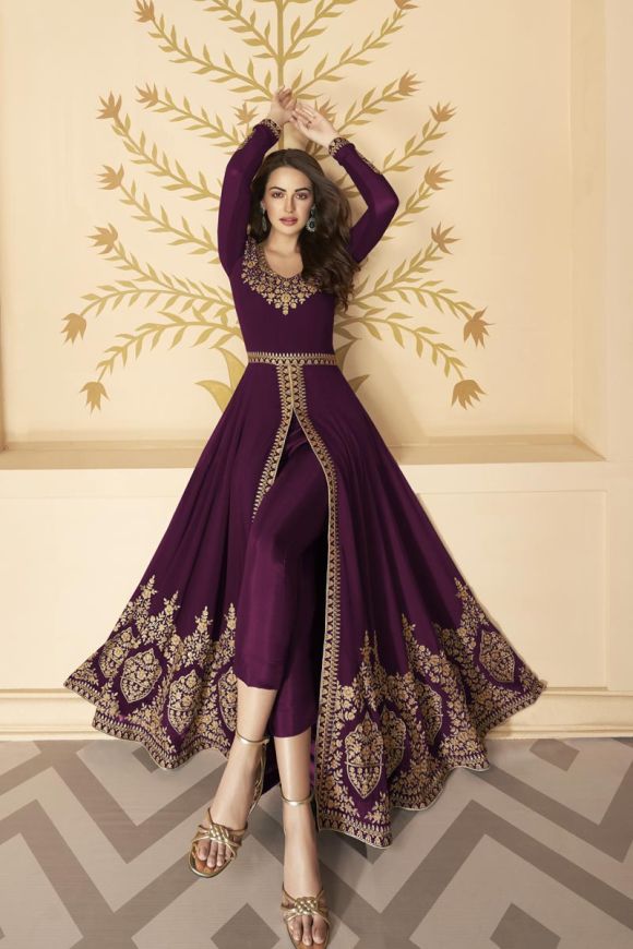 Vartika Singh Tempting Purple Color Party Style Georgette Anarkali Sui