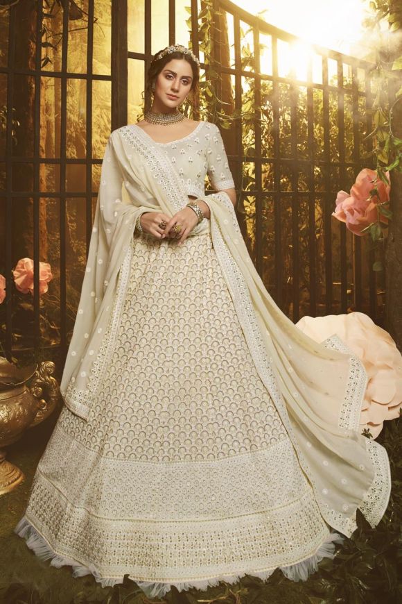 Off White Color Soft Net Wedding Reception Wear Lehenga Choli -8332100931