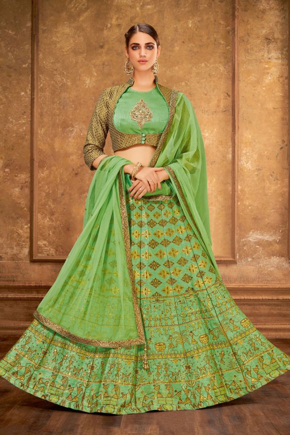 Net Embroidery Lehenga Choli In Fluorescent Green Colour-LD3210868