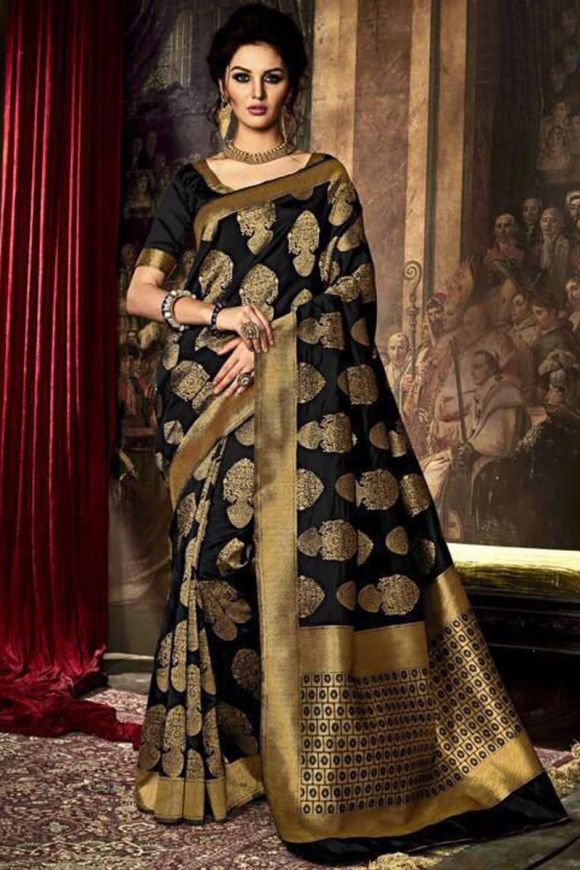 Black and Golden color Georgette sarees with seqwance work saree design  -GEOS0006419