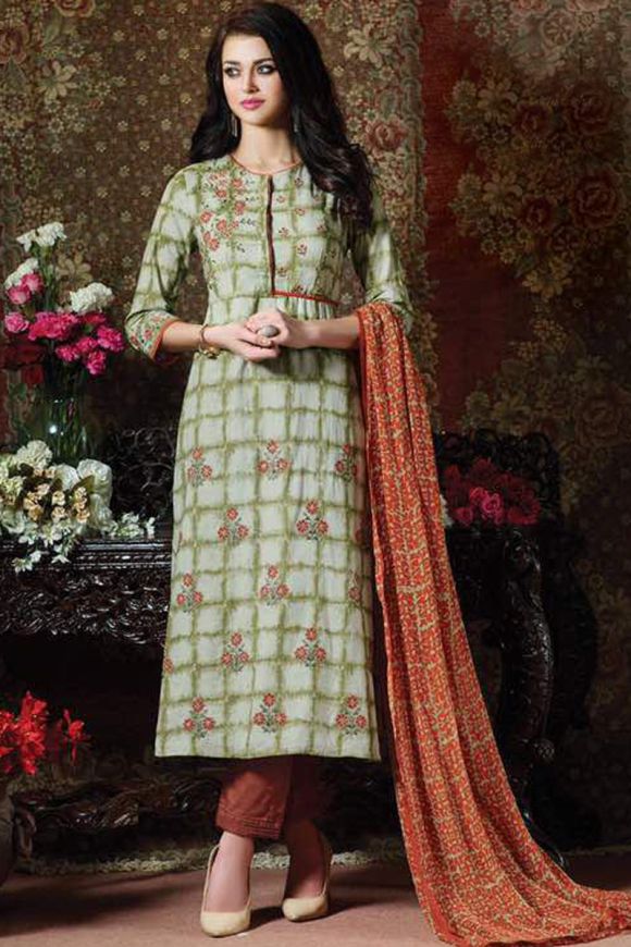 Buy inddus beautiful green embroidered festive-wear straight-cut-suit  online – Inddus.com