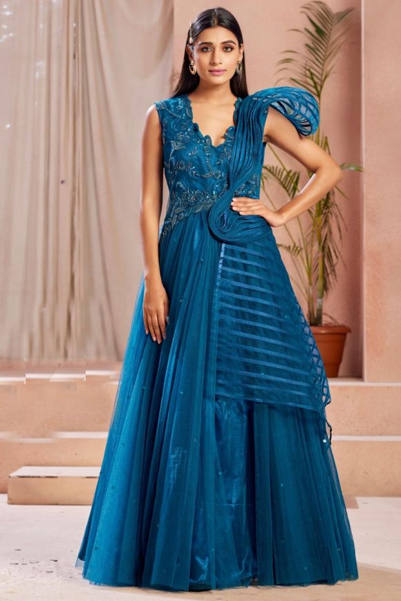 Buy Teal Blue Anarkali Dress online-Karagiri