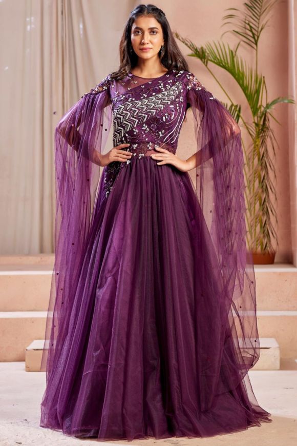 Pink Net Kids Girl Designer Gown With Floral DTK2652