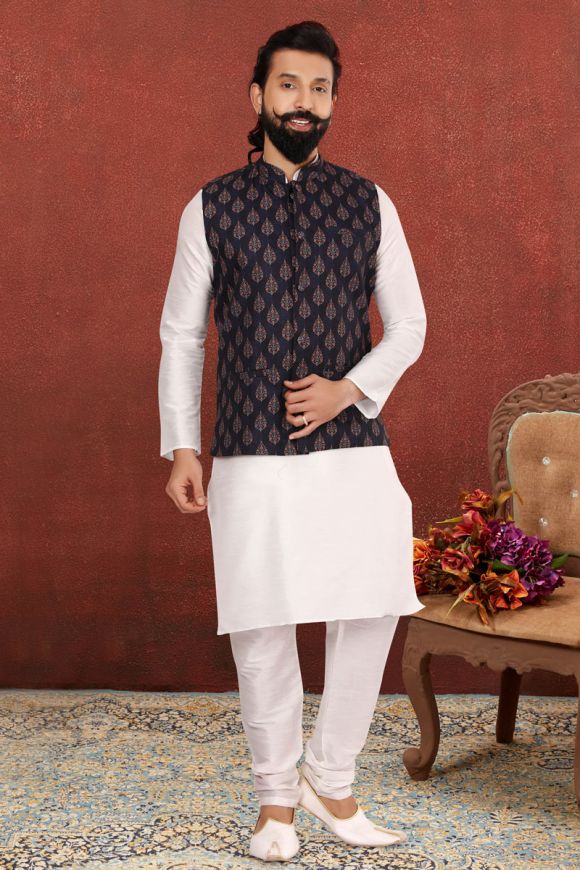 Men's White Kurta With Dhoti & Black Solid Nehru Jacket at Rs 2199 |  Prayagraj| ID: 2849567983562