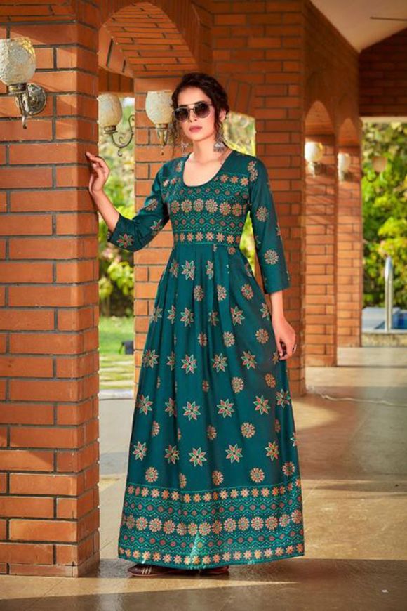 Cotton Gown Style Printed Kurti, Cotton 60's Fabrics, Long Gown Indian  Printed, Soft Gown Dress, Wedding Dress, Partywear Kurti Gown Dress - Etsy