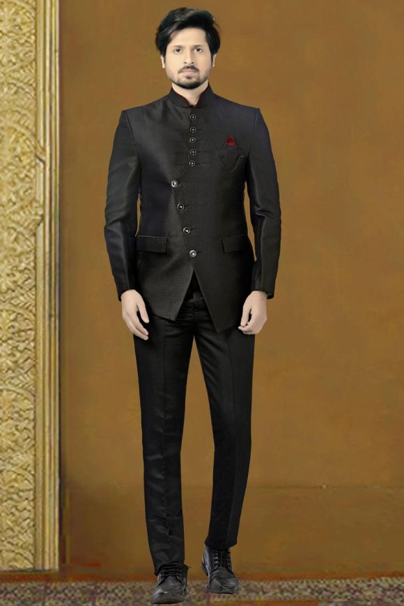 Rayon Jodhpuri Suit In Black Colour-SH5600092-gemektower.com.vn