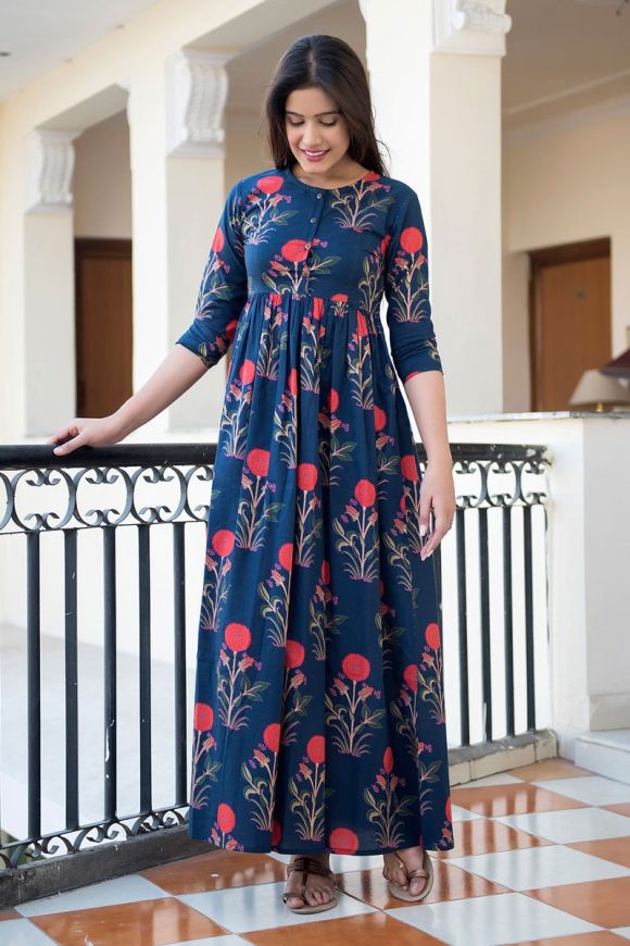 Fancy Fabric Multi Colour Print Designer Gown buy online -