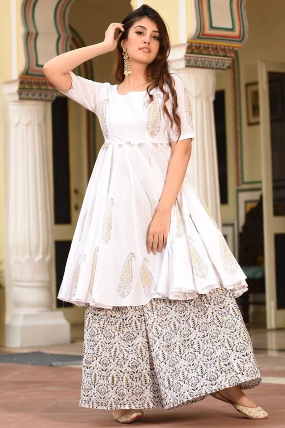 Mehndi Fara Mulmul Cotton Kurti Palazzo Set - TheChikanLabel | Lucknow  Chikankari Kurtis & Suits