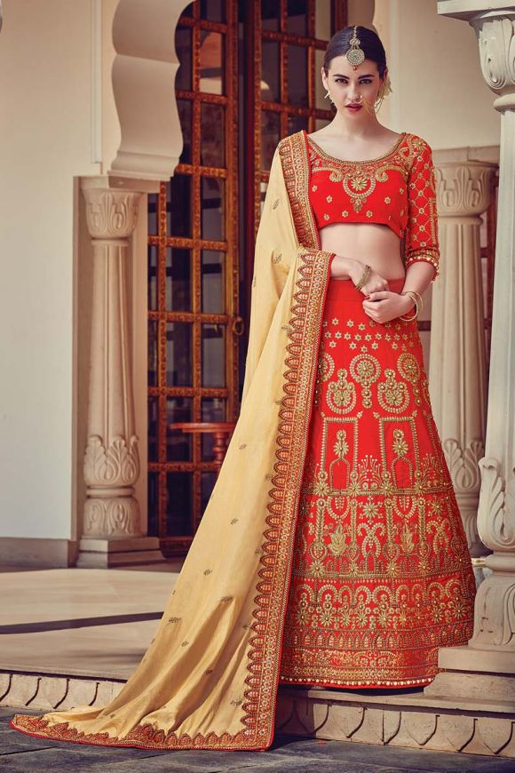 Buy Red Blouse Cotton Silk And Saree Georgette Lining Lehenga With For  Women by DiyaRajvvir Online at Aza Fashions.