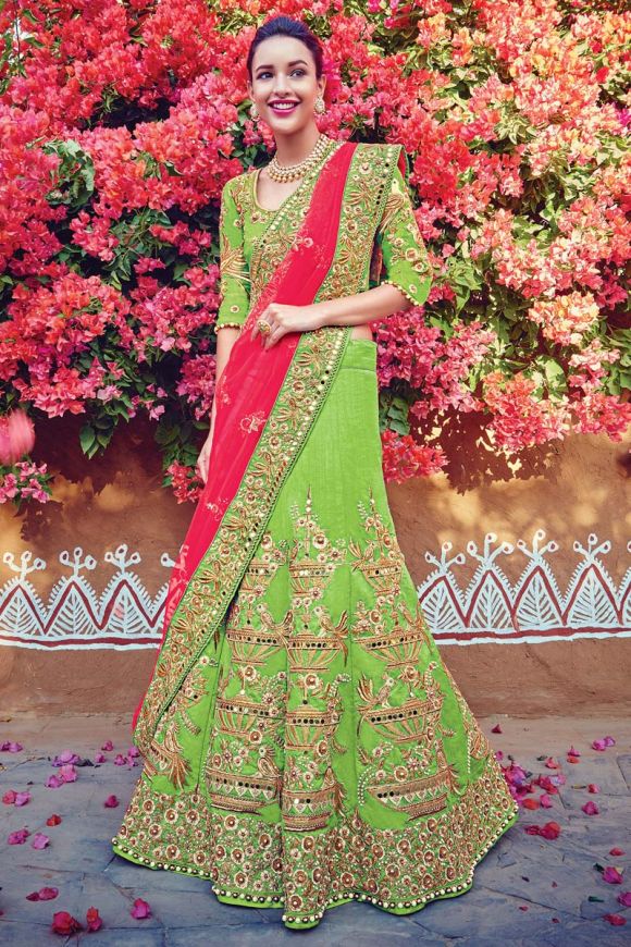 Green Brocade Indian Lehenga Saree For #engagement#Lehenga #Style #Saree  #nikvik #usa #designer … | Designer lehenga choli, Traditional fashion,  Lehenga style saree