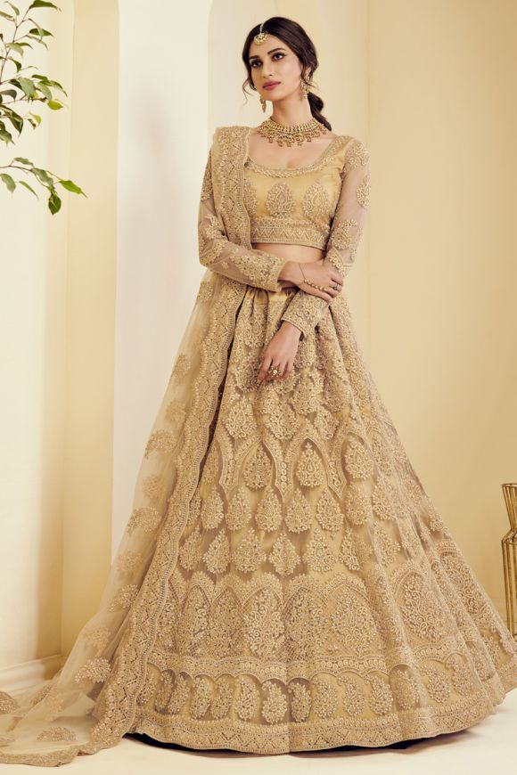 Buy Ultimate Golden Net Designer Anarkali Salwar Suit with Net Dupatta at  best price - Gitanjali Fashions