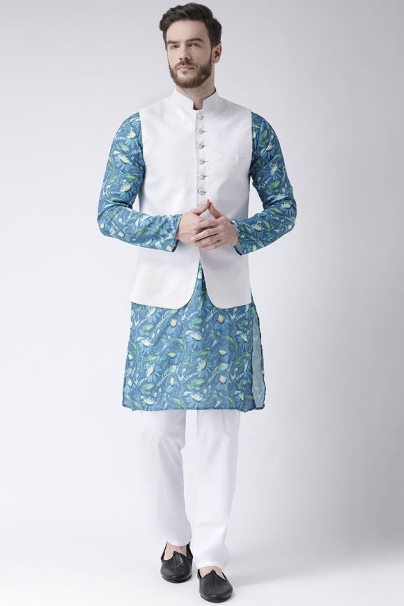 Blue Kurta Pajama with Embroidered Jacket – anokherang