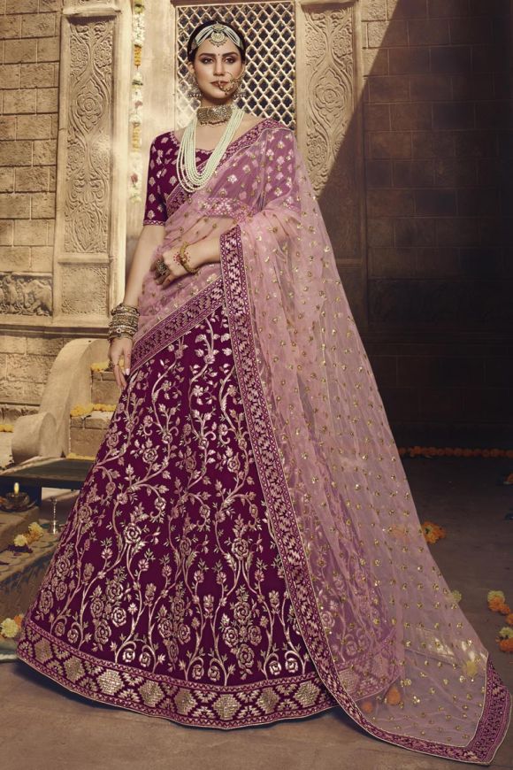 Zara Bridal Wedding Purple Blue Lehenga Set SFINS1123 – ShreeFashionWear