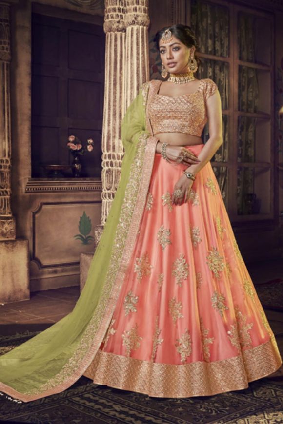 Peach Colour Embroidered Party Wear Lehenga Choli at 3500.00 INR in Surat |  Brightwin Fashion