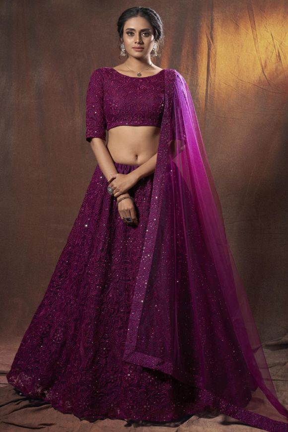 Georgette Party Wear Purple Colored Chinon Fabric Designer Lehenga Choli at  Rs 2999 in Surat