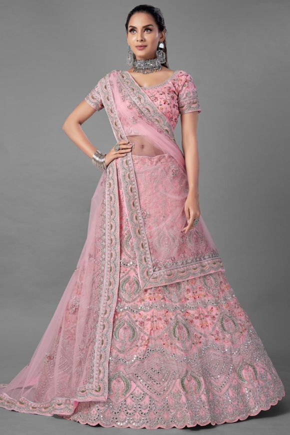 Buy Baby Pink Colored Designer Embroidery Work Lehenga Choli at fealdeal.com