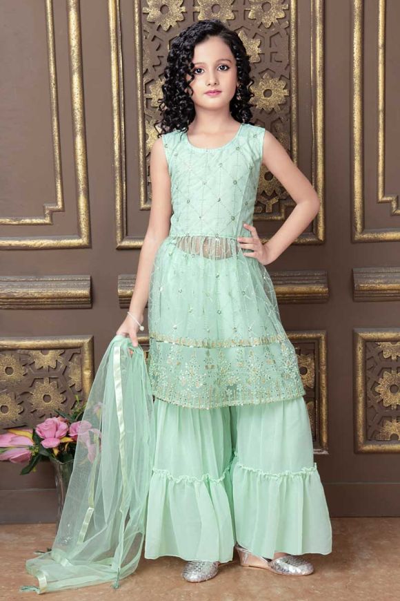 Light Beige Embroidered Net Sharara Suit | Designer dresses indian, Stylish  dresses for girls, Pakistani fancy dresses