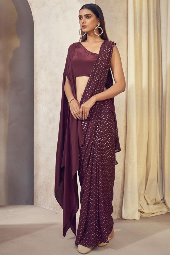 Buy Purple Sequins Work Imported Ready To Wear Saree Online