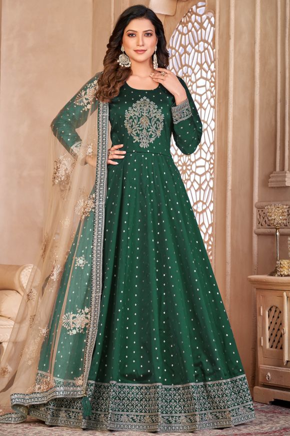 Green Pakistani Georgette Long Anarkali Gown For Indian Fest