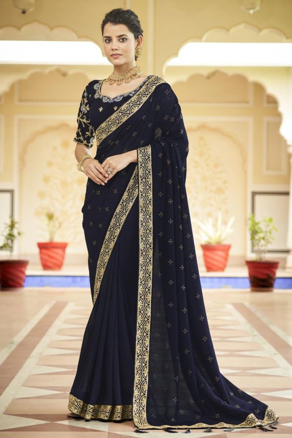 Likeable Navy Blue Color Designer Saree at Rs 4100 | Plain Georgette Sarees  in Surat | ID: 10861049197