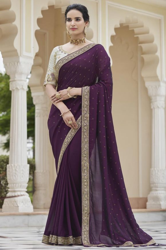 Georgette Alia Saree | Saree For Woman | Georgette Plain purple Color Saree  | BollyWood Saree