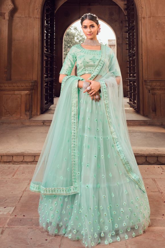 Wedding Wear Semi Stitched Bottle Green Faux Georgette Lehenga Choli, 2.5m  at Rs 1590 in Surat