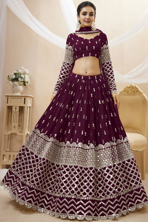 Embroidered Velvet Lehenga in Wine | Indian wedding lehenga, Bridal lehenga  online, Bridal lehenga choli