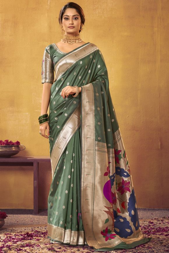 Dark Green Weaving Silk Paithani Saree – Leemboodi