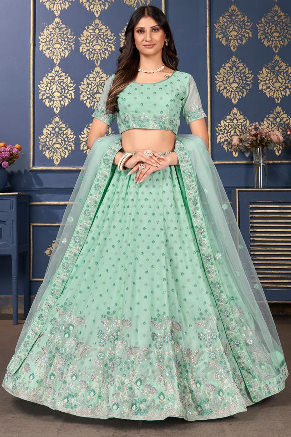 Lovely Organza Fabric Embroidered Lehenga In Sea Green Color | Bridal  lehenga choli, Organza fabric, Lehenga choli