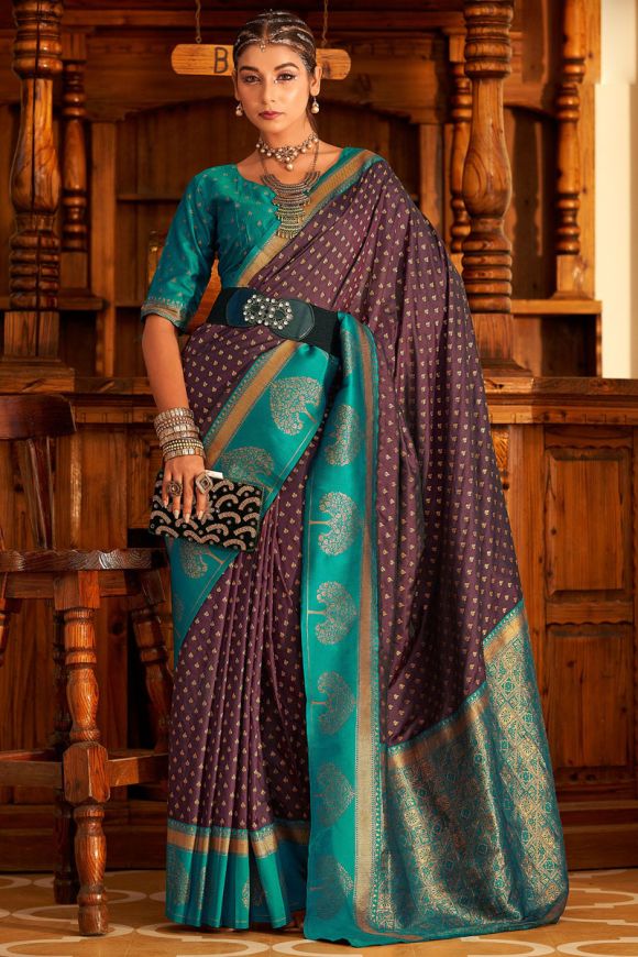 Wine Banarasi Silk Weaving Saree – Leemboodi