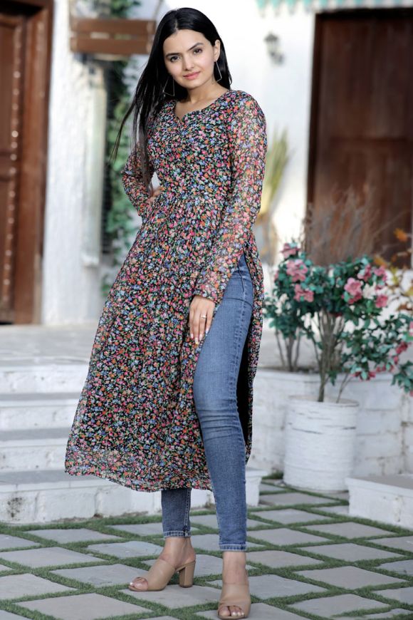 Eid Collection Multi Color Kurti with Printed LKV002488