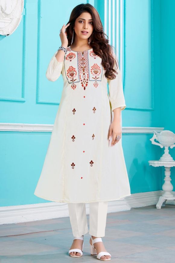 Buy Readiprint Fashions Straight Style Cotton Fabric White Color Kurti  online