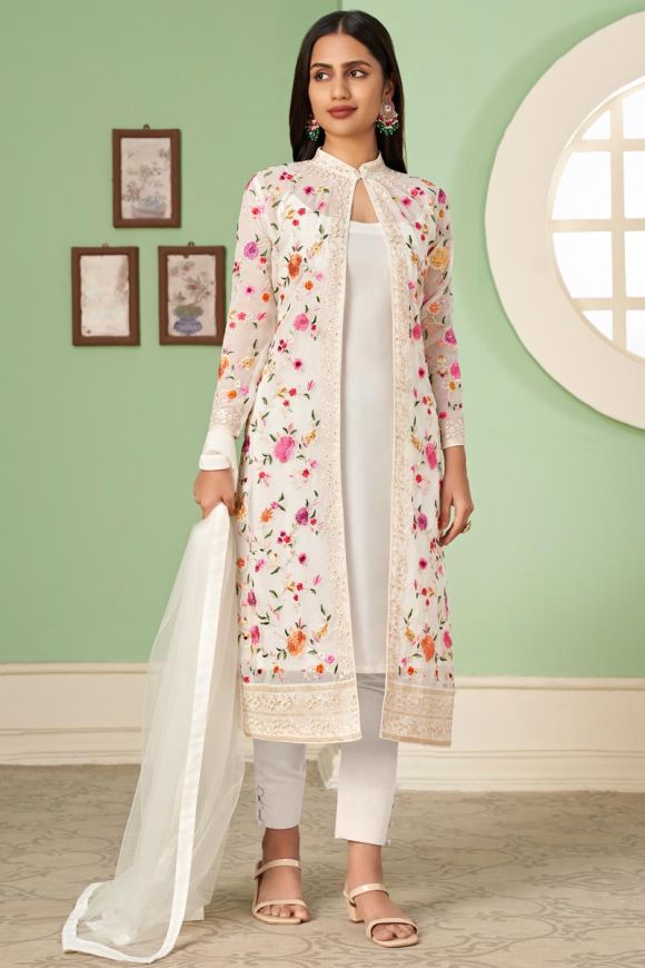 Buy BownBee Jacquard Jacket Silk Kurti Salwar Suit for Girls- Baby pink  online