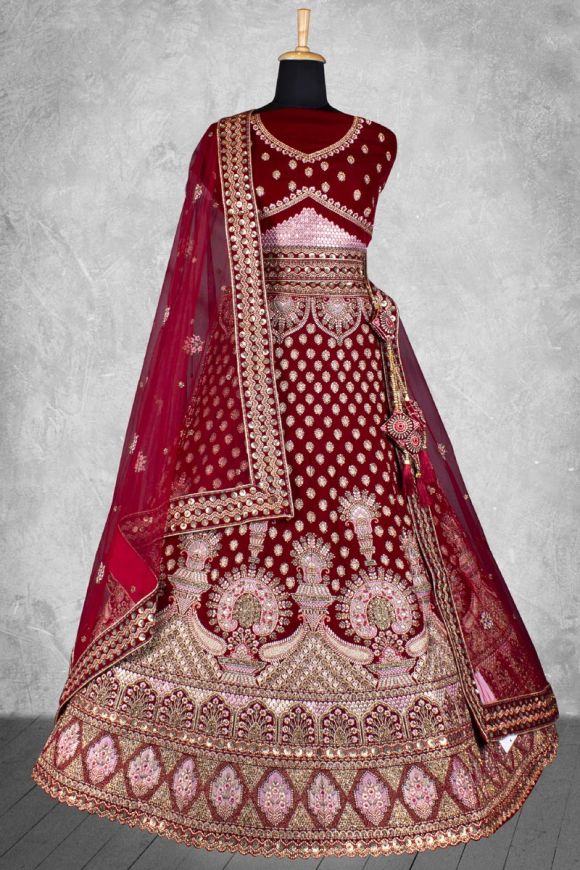 Lehenga Choli : Fabulous Maroon heavy embroidered Bridal ...