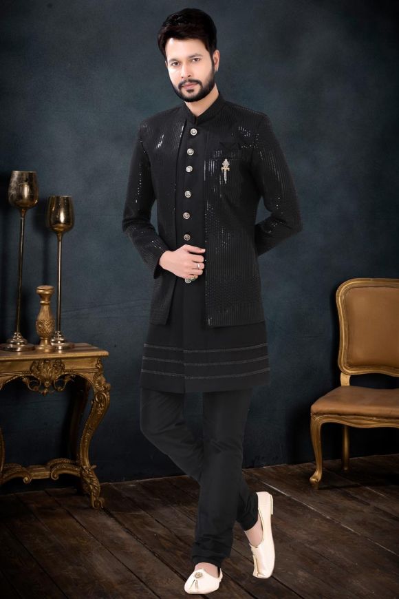 Hand-c Elegant Punjabi Style Black Nehru Jacket with Kurta Pajama Set –  Desioz-mncb.edu.vn