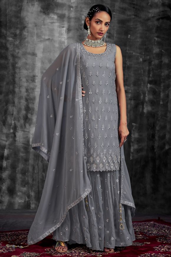 Buy Designer Grey Color Faux Georgette Fabric Anarkali Suit Online -  SALV3538 | Appelle Fashion