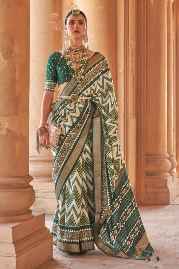 Buy PHORIA STYLE Printed Bollywood Georgette, Chiffon Dark Green Sarees  Online @ Best Price In India | Flipkart.com