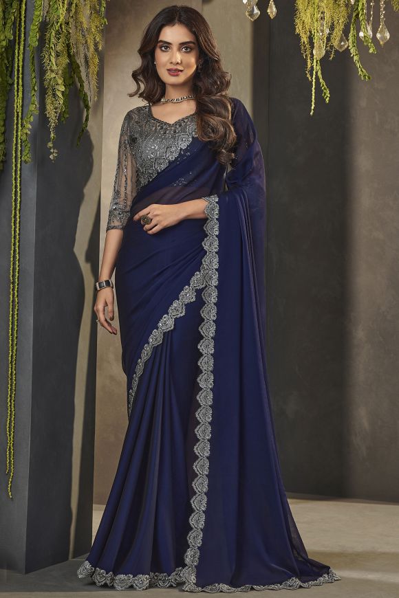 Excellent Blue Color Fancy Fabric Ready To Wear Saree | Fancy sarees party  wear, Fancy sarees, Ready to wear saree