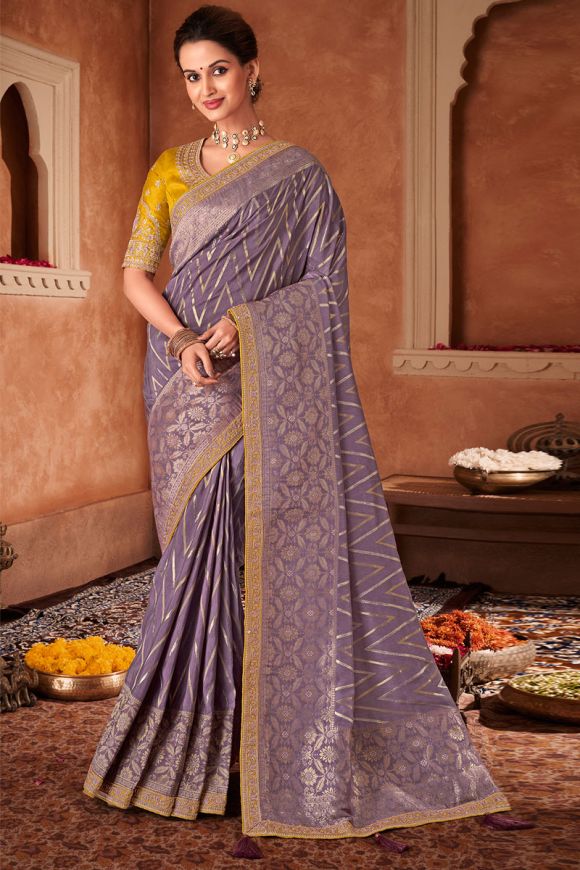 Bridal, Wedding Purple and Violet color Silk fabric Saree : 1912316