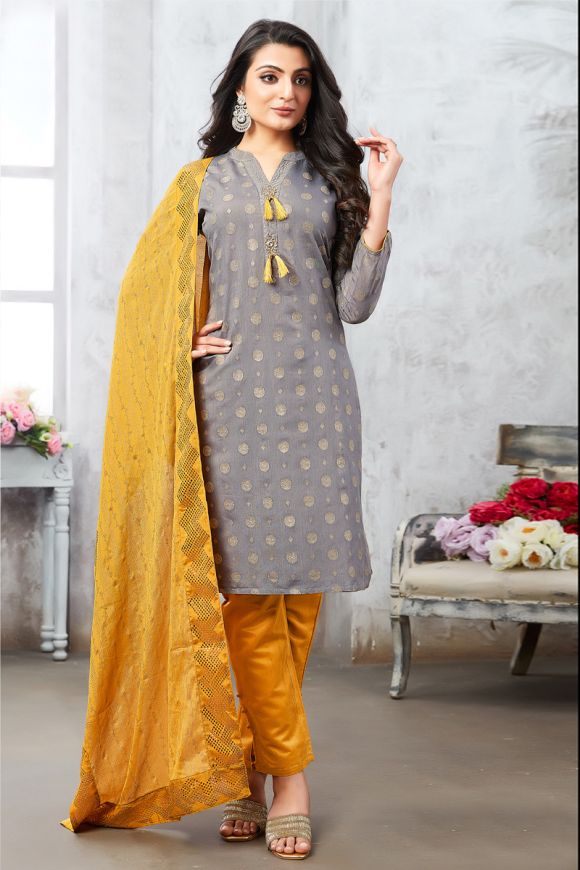 Grey Banarasi Silk Pant Style Suit 263523