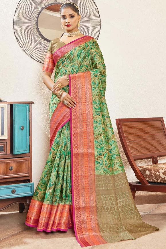 Patola Printed Art Silk Saree in Off White : SKGA1210