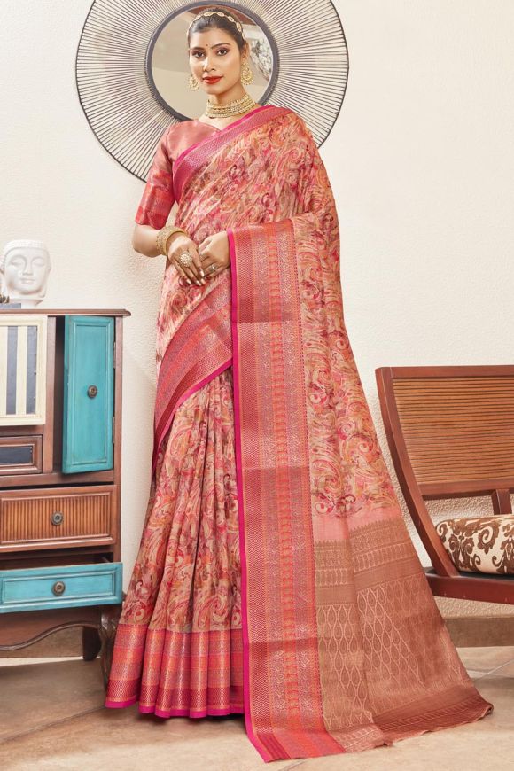 SmittenSmit Ethnic Motifs Printed Art Silk Saree | SmittenSmit