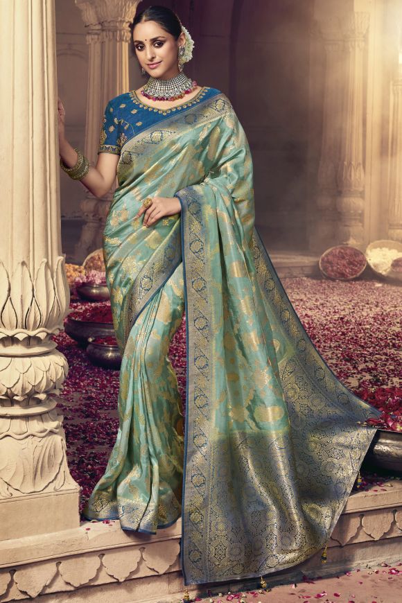 royal blue & parrot green pattu saree with silver zari | Green color  combination dresses, Bridal sarees south indian, Combination dresses