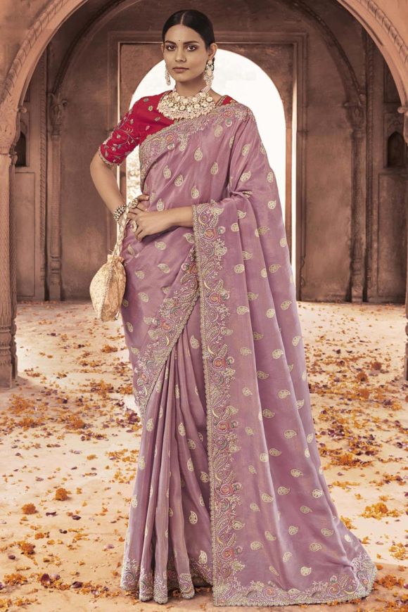 Mauve Color Pure - Banarasi Silk Saree with Minakari Work on Border –  BharatSthali