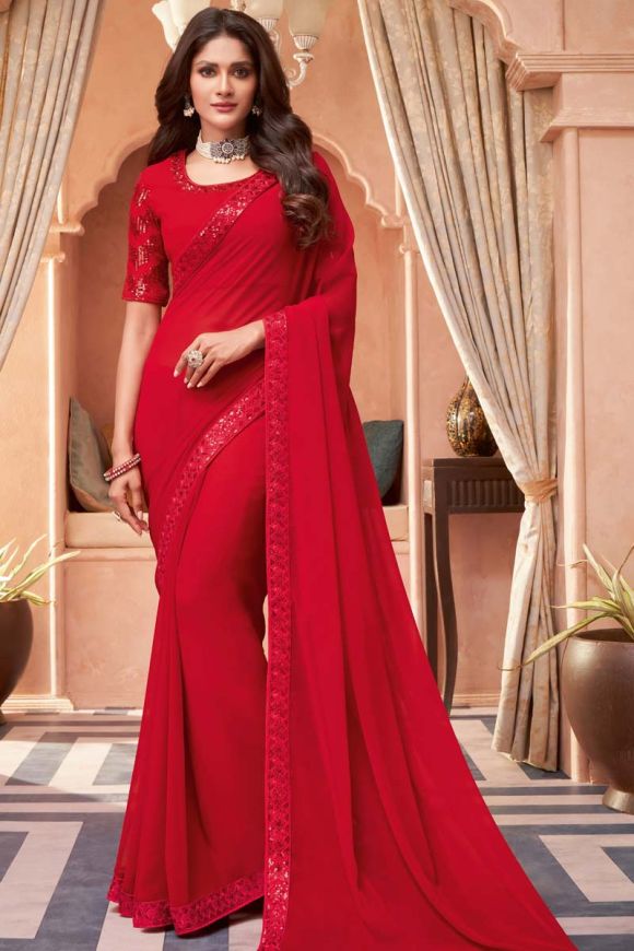 Red Color Georgette With Sequence Embroidery Work Designer Saree Beautiful  and Stunning Look Saree Sabyasachi Style Party Wear Saree LMG - Etsy