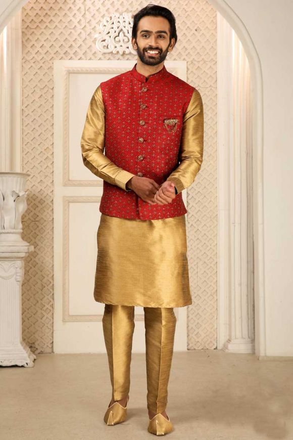 Buy Tag 7 Golden Kurta Pajama with Jacket Online at Low Prices in India -  Paytmmall.com