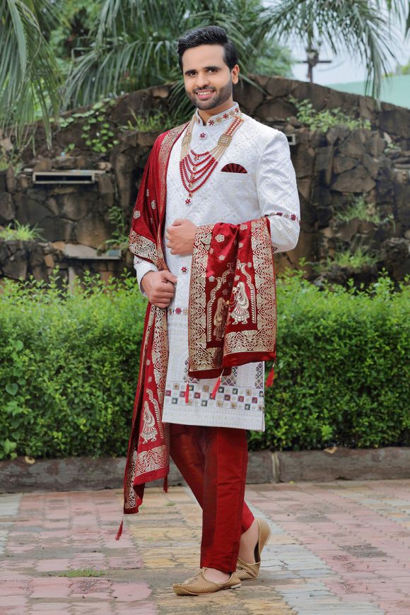 Indian Model Wearing White Sherwani Side Pose Stock Photo, Picture and  Royalty Free Image. Image 89630670.