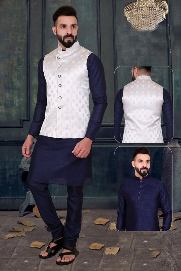 Buy Grey Art Banarasi Silk Kurta Jacket for Men (NMK-6360) Online-thanhphatduhoc.com.vn